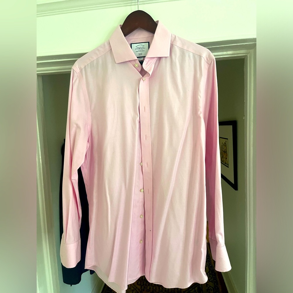 Pink Spread Collar Non-Iron Twill Shirt
